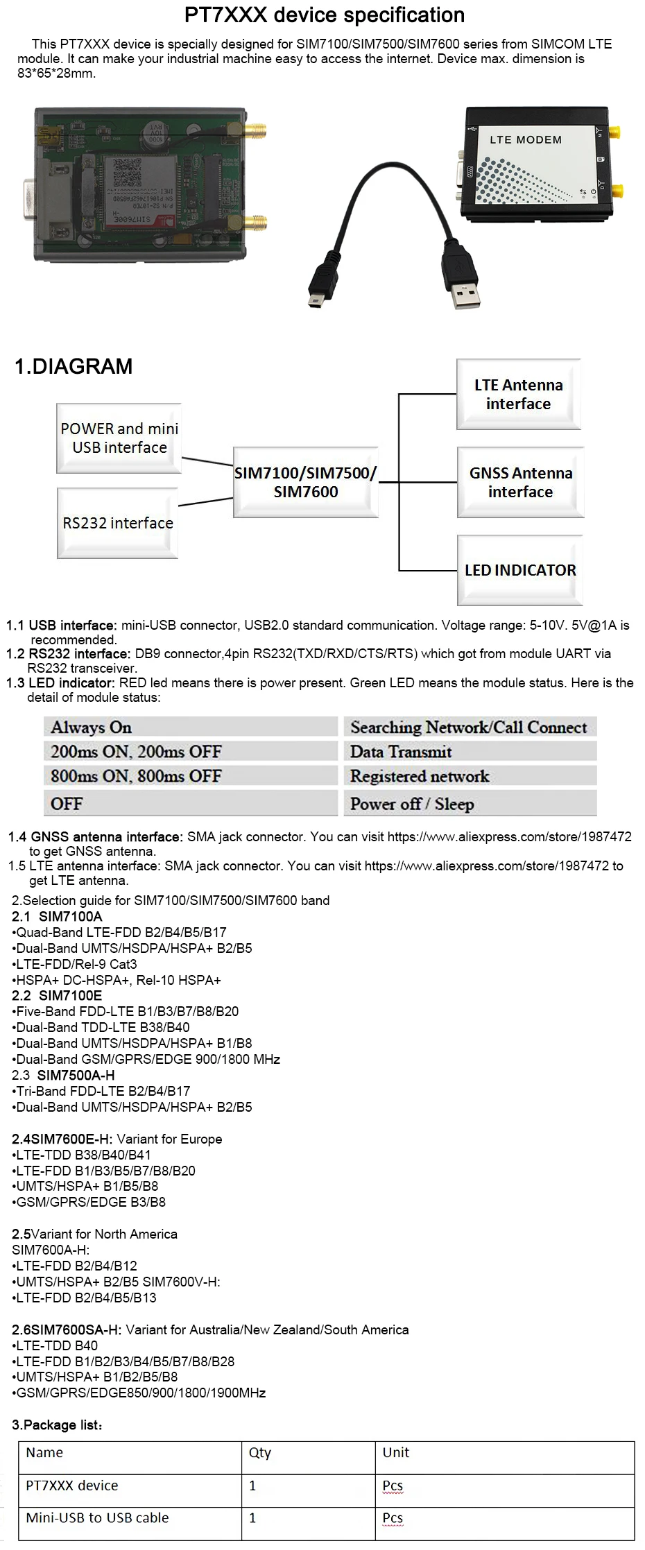 LTE CAT4 4G 3g 2G GSM GPRS GNSS SIM7600E, PCIE к RS232 DB9 mini USB интерфейс, 4G LTE Поддержка по команде TCP IP