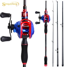 Sougayilang портативная 4 Секции Удочка для приманки и Рыболовная Катушка комбо 1,8 м 2,1 м углеродное волокно удочка для приманки и 13+ 1bb катушка для приманки набор