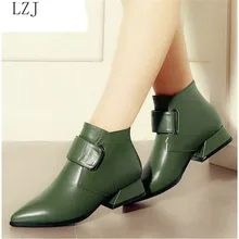 LZJ/женские ботинки ручной работы на толстом каблуке мягкие женские повседневные ботинки в стиле ретро с острым носком осенние и зимние ботинки на высоком каблуке зеленого цвета