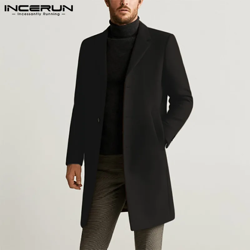 Men Coats Solid Faux Wool Blends Elegant Long Sleeve Windbreaker Fashion Lapel Jackets Winter 2020 Brand Mens Overcoat INCERUN 7 Men Coats Solid Faux Wool Blends Elegant Long Sleeve Windbreaker Fashion Lapel Jackets Winter 2020 Brand Mens Overcoat INCERUN 7