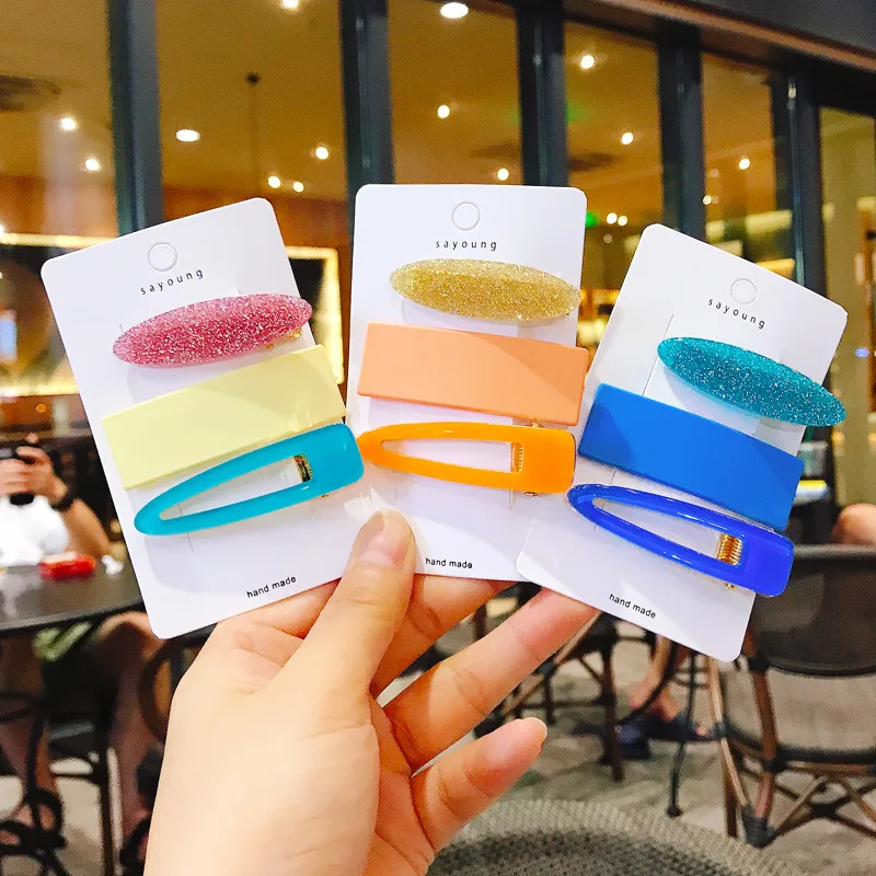 

New 3PCS/Set Candy Color Acrylic Geometric Hair Clips For Women Girls Headband Sweet Hairpins Barrettes Hair Accessories Set
