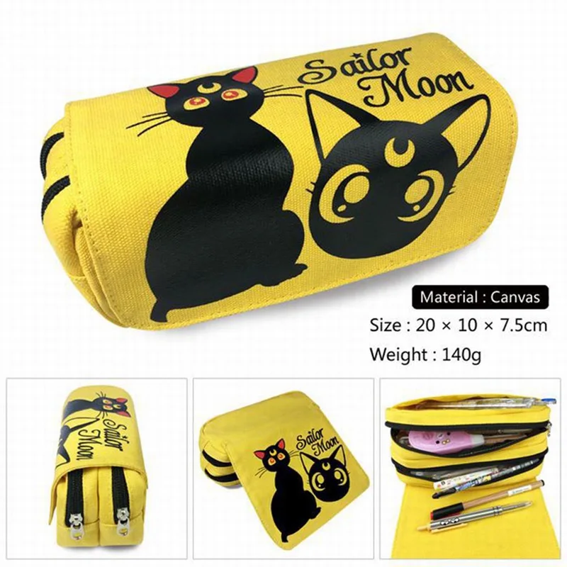 

Women Anime Cosmetic Bags Cute Cartoon Sailor Moon Lady Pen Pencil Purse Double Zipper Large Capacity Leather Make-up Bag Gifts