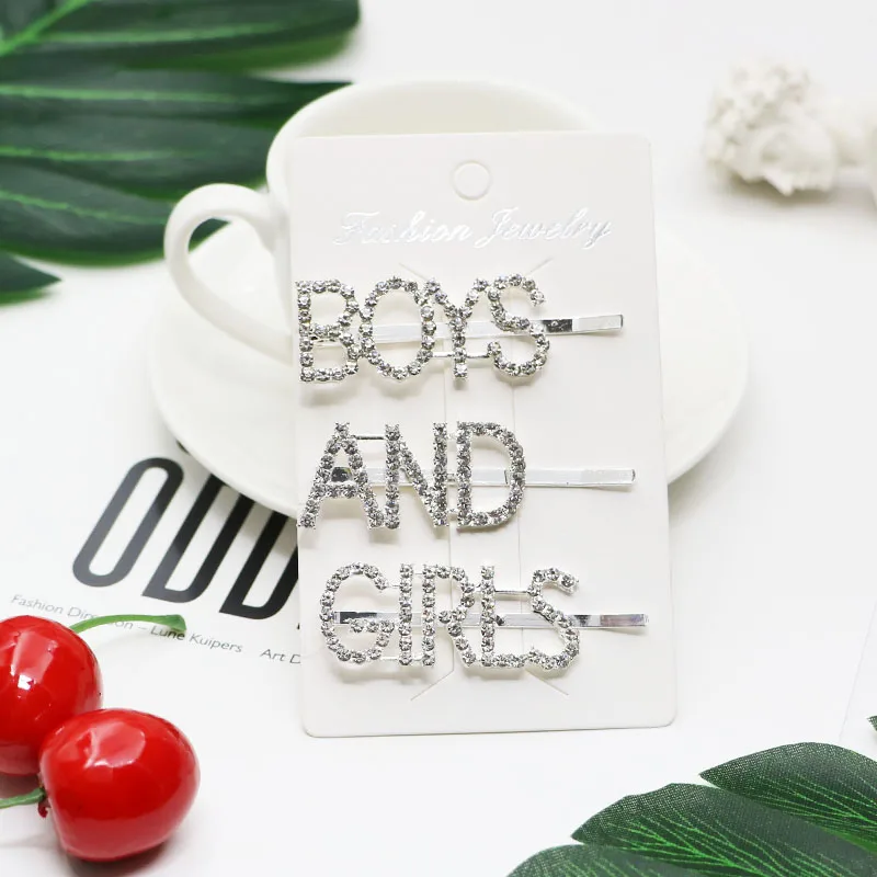 BOYS AND GIRLS Корейская мода ins стиль заколка для волос боковые буквы из кристаллов заколки для волос для женщин заколки для волос аксессуары для волос для девочек - Цвет: BOYS AND GIRLS