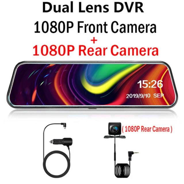 10 дюймов Автомобильный видеорегистратор Камера поток медиа зеркало заднего вида ips пресс-экран FHD Dash Cam видео dvr рекордер Dash камера вождения Reco - Название цвета: Dual Lens 1080P