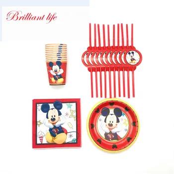 

50/80pcs Red Mickey Mouse Party Supplies Cup Napkin Plate Straw Mickey Mouse Birthday Party Decoration Kids Favor Party Supplies