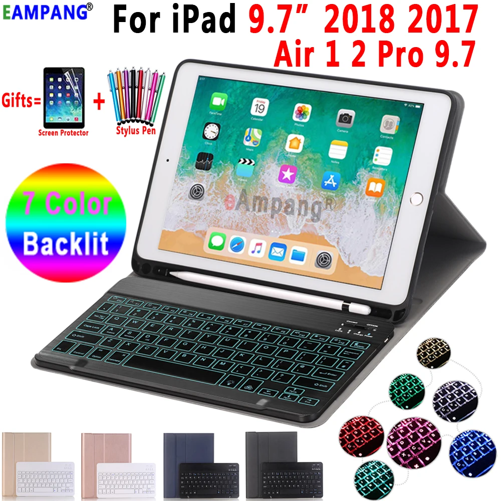 Чехол для iPad Air 1 2 5 го 6 поколения с Bluetooth клавиатурой подсветкой чехол карандаш 2018