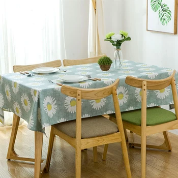 

Withme Tablecloth Rectangular Green Daisy table cloths Household Polyester Cotton Table Covers Dustproof Washable Simple style