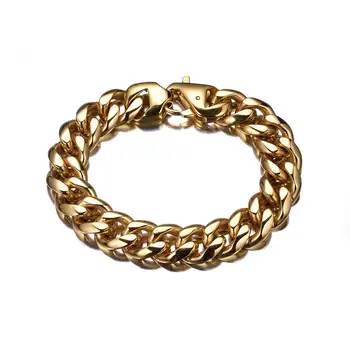 

15mm Now United Men Women Bracelet Gold Color Solid Stainless Steel Chain Miami Cuba Link Punk Hip-hop Accessories Best Gift