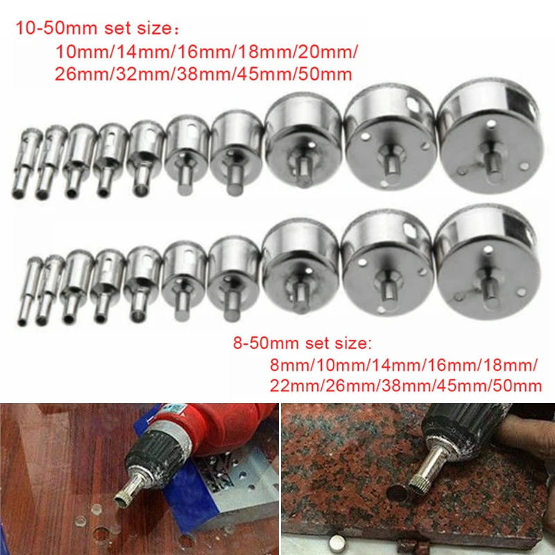 

10pcs 8-50mm Diamond Drill Bit Coated Drilling Hole Opener Saw Hole Cutter for Ceramic Porcelain Marble Tile Glass Power Tool
