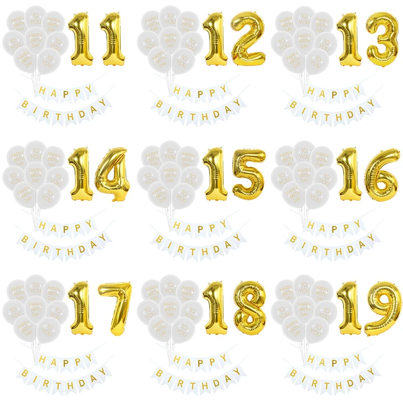 1Set Wit Goud Aantal Gelukkig 10 11 12 13 14 15 16 17 18 19 Jaar Verjaardag  Ballonnen Banners Kids Jongen Meisje Party Decoraties|Ballonnen &  Accessoires| - Aliexpress