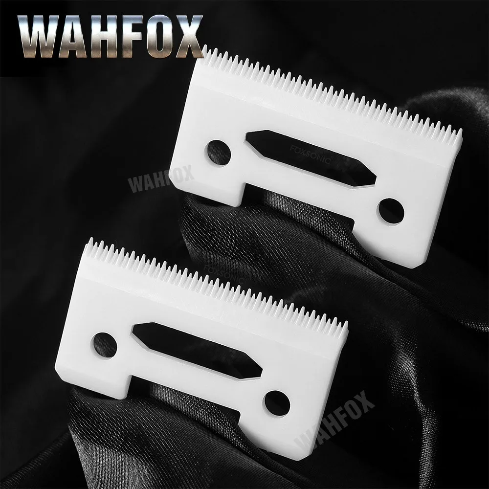 WAHFOX 2PCS/SET Ceramic Movable Blade 2-Hole Stagger-Tooth Ceramic Blade With Box For Cordless Clipper Replaceable Blade 2pcs fluffee pet hair comb with 0 8mm 1 0mm 1 5mm replaceable combs white