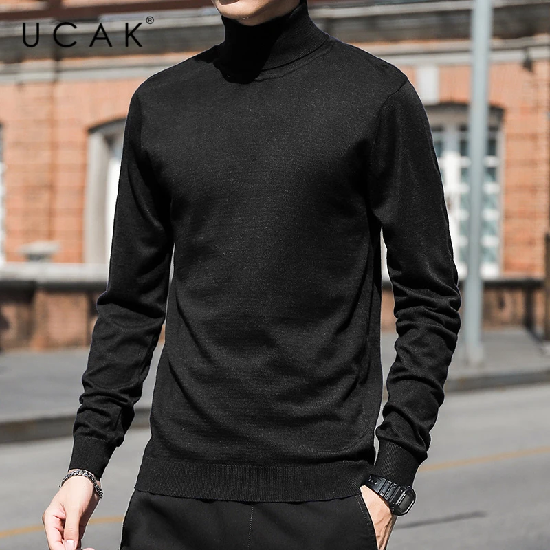 

UCAK Brand Casual Sweaters Men Clothing Turtleneck Solid Color Streetwear Sweater Pull Homme Warm Winter Pullover Men U1137