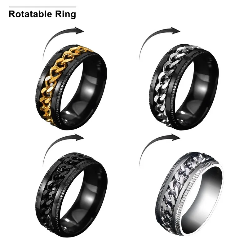 Anillo antiestrés y ansiedad para hombres, giratorio de acero inoxidable,  cadena libre, números romanos, Fidget, Anillos de articulación giratoria de  Metal - AliExpress