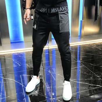 

2020 fashion brand autumn new men's youth personality hip hop skull letter embroidery corset elastic waist casual pants for men