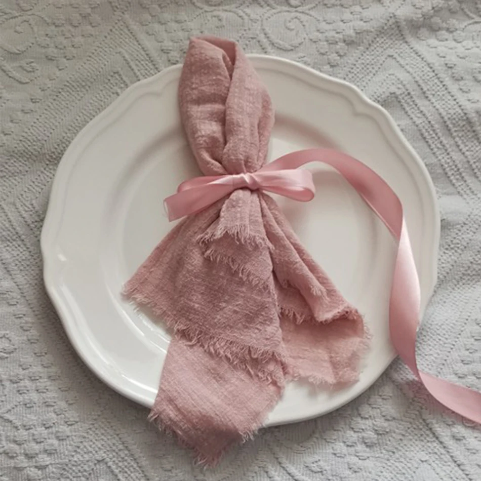 10PCS 42x42CM Retro Burr Napkin Customized Dinner Table Rustic Decor Cotton Gauze Wedding Kitchen Tea Towel Dining Place Mats | Дом и сад