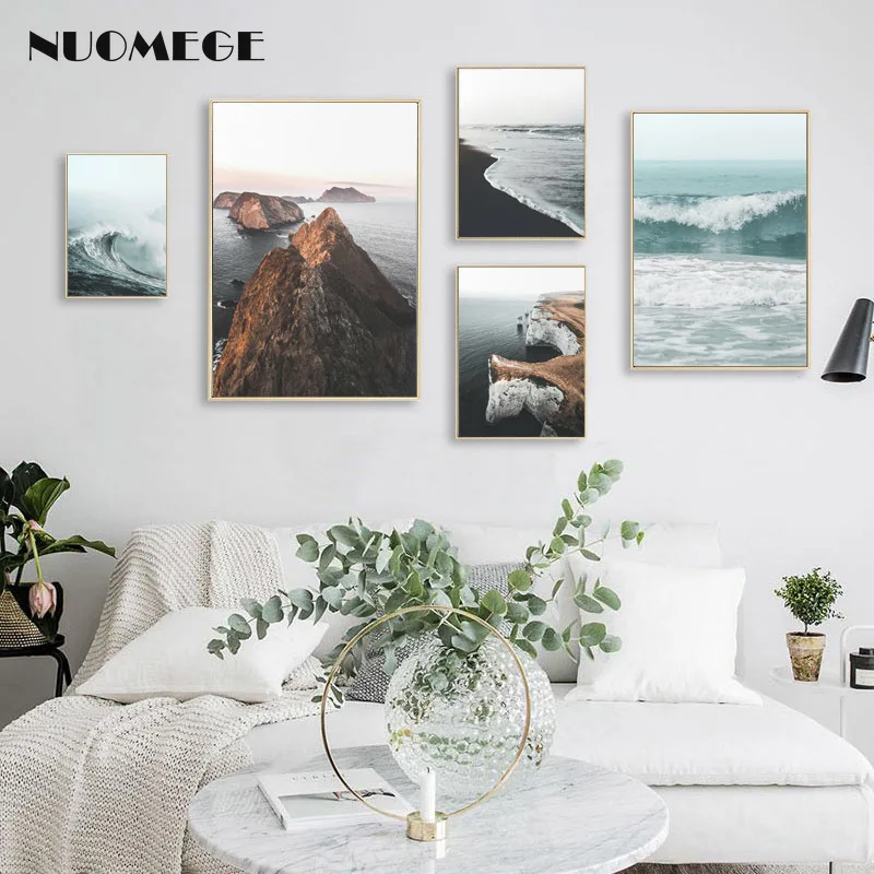 Скандинавский стиль морская волна холст постер горный лес море настенная
