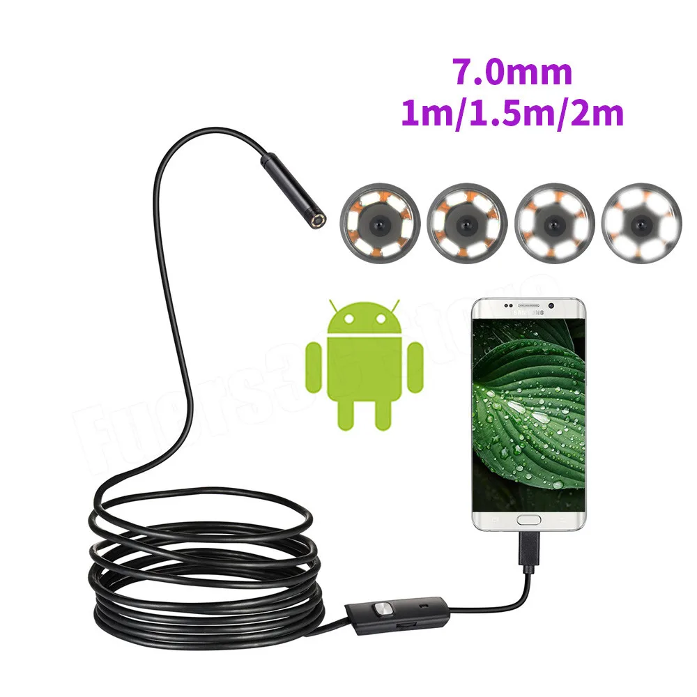 Endoscopio 7mm USB inspección endoscopio Cámara 6LED HD Mini cámara para mi a2 lite Redmi Note 7 S8 Galaxy J3 Android teléfono portátil