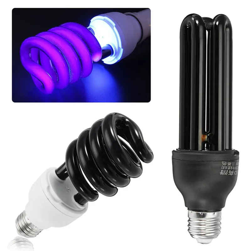 40W UV Light Bulb UV Ultraviolet Fluorescent AC 110V/220V Light Bulb Spiral Enegy Saving Black Violet Lamps Lighting Black