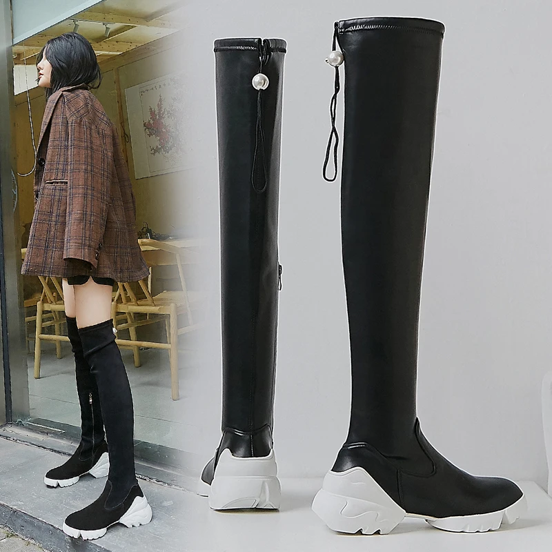 Genuine Leather Over The Knee Boots Women Platform Heel Winter Shoes Woman Fashion Zipper Riding Boots