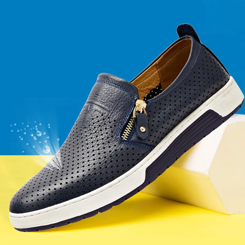 

2019 Summer Breathable MEN'S SHOES Genuine Leather round-Toe Loafers Men England Casual Shoes Hollow out Porous Breathable Shoes