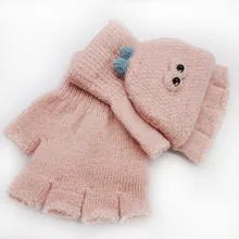 Модные детские варежки для мальчиков и девочек, зимние Разноцветные теплые удобные хлопковые мягкие вязаные перчатки с рисунком кота из мультфильма