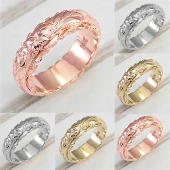 

Elegant Finger Decor Ring Charm Classic Wedding Bridal Ring Creative Engagement Ring Craved Flower Pattern Exquisite