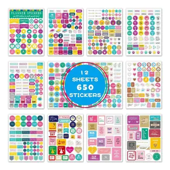 

12 Sheets/Set Kawaii PVC Transparent Planner Calendar Diary Journal Sticker Scrapbook Decoration School Office Stationery