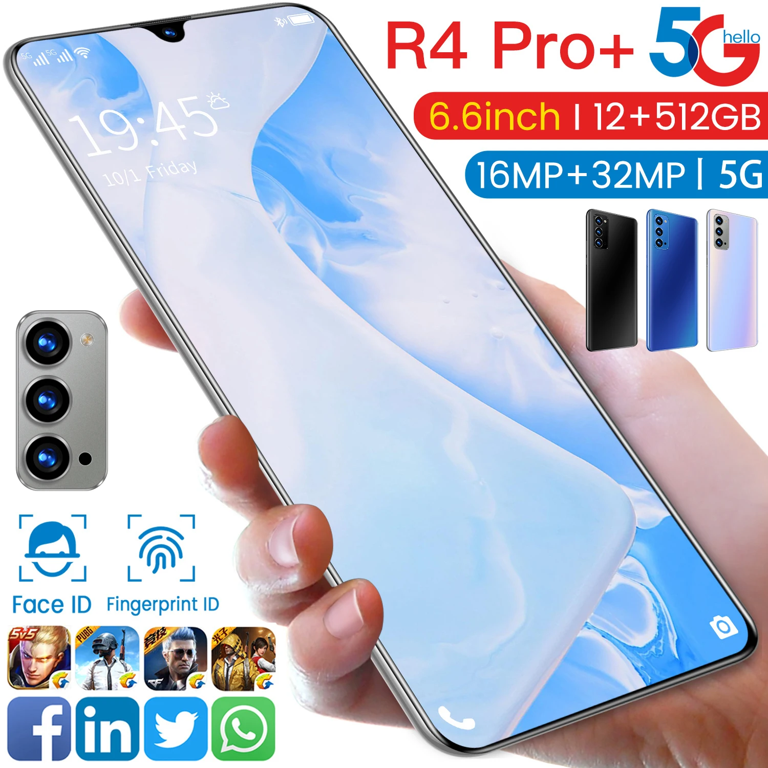 Global Version R4 Pro+ 6.6 Inch Smartphone 5G Network Mobile Phone 5000mAh Dual Card 32MP Deca Core 12G+512G Cellphone