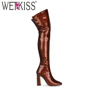 

WETKISS New Women Over The Knee Boots Square Toe Thick High Heel Thigh Boot Female Sexy Party Bar Shoes Woman Winter Boots Zip