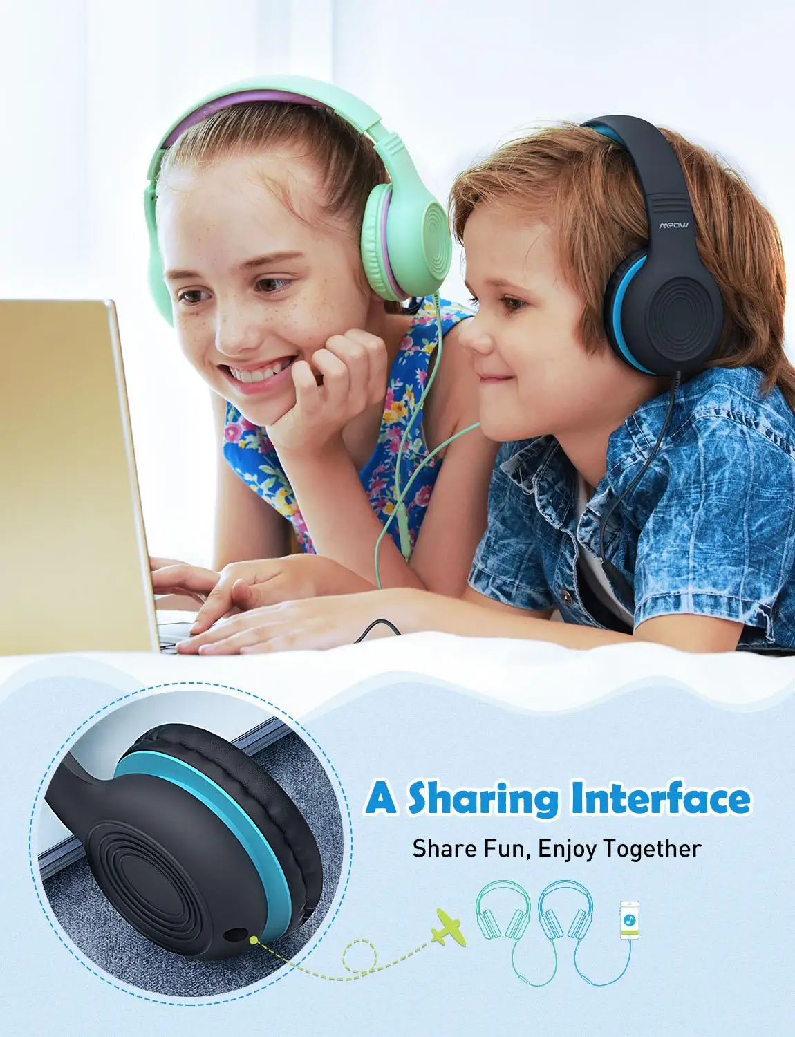 Mpow CH6S Wired Headphones For Kids With Microphone Max 85dB Food Grade Material Over Ear Kids Headphones For iPad Kindle Phones