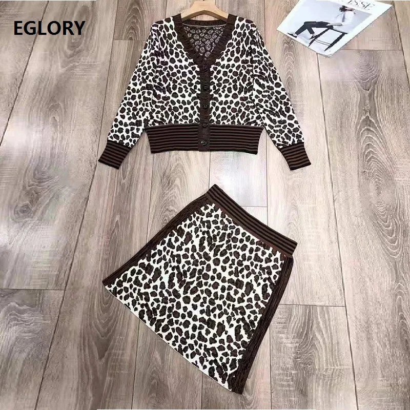 

Women's Set 2019 Autumn Winter Casual Sweater Suit Ladies Striped Pattern Knitted Pullovers+Mid-Calf Blue Brown Skirt Set 2pcs