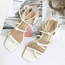 2020 summer new style buckle square head bow thick heel open toe strap high heels wild sandals