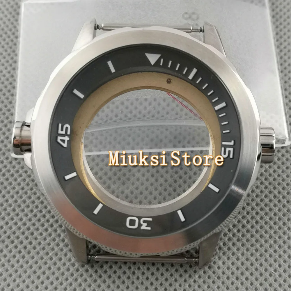 

45mm silver stainless steel watch case Black chapter ring fit Miyota 8205 8215 821A Mingzhu DG2813 3804 Sea gull ST1612 movement