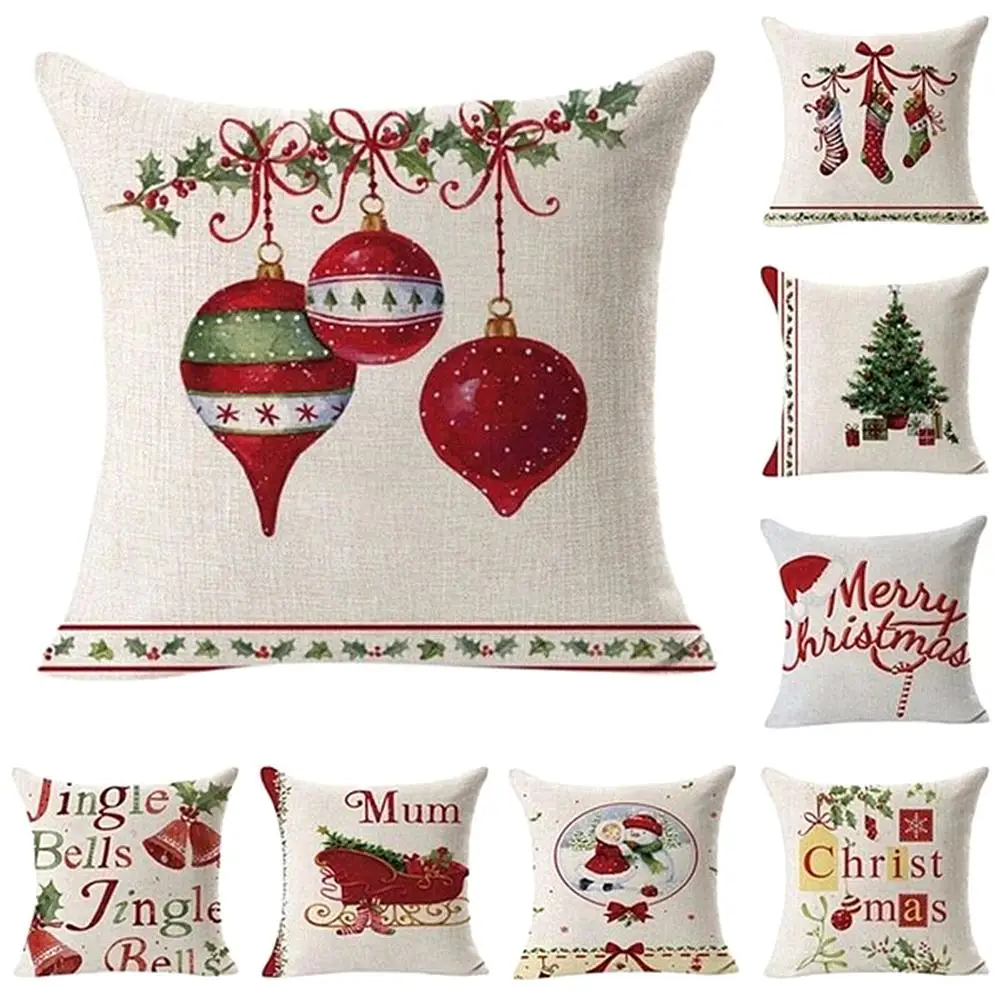 

Double-sided Christmas Linen Pillow Case Cushion Cover Home Sofa Bed Car Decor