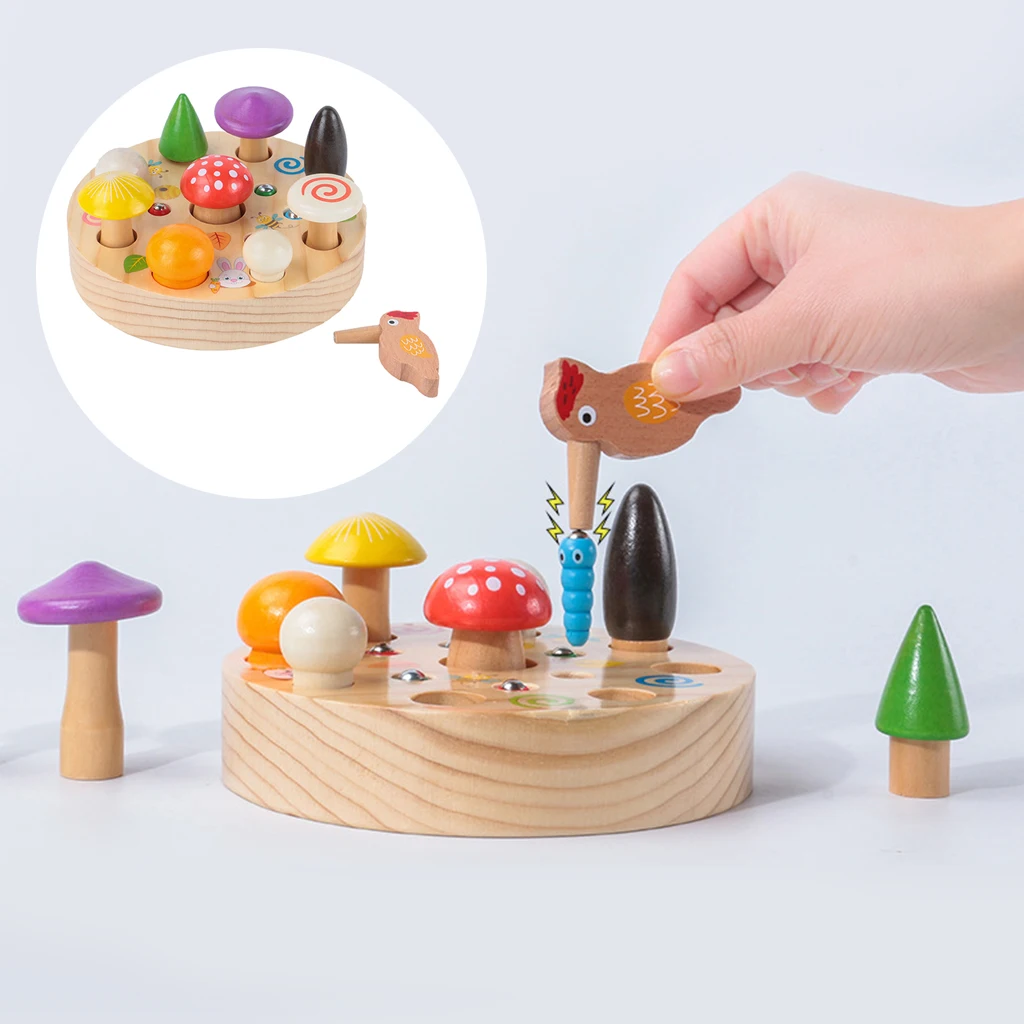 Wooden Woodpecker Catching Worms Game Montessori Baby Kids Educational Toys