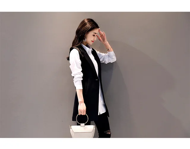 Spring Summer Suit Waistcoat Long Vests Womens Single Button