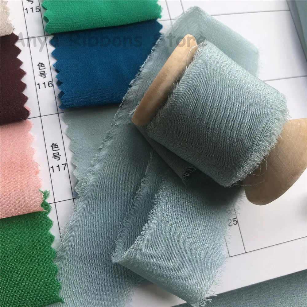

ins style 25mm 50mm 5mts/roll(woodenspools)100% Pure Silk Frayed Edge Ribbon for wedding packaging pure silk ribbon