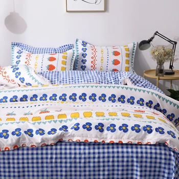 

Fruit pattern bedding set，Blue plaid Duvet Cover with Pillowcase 220×240/200×200 quilt Cover，king Queen Size Blanket cover,2020
