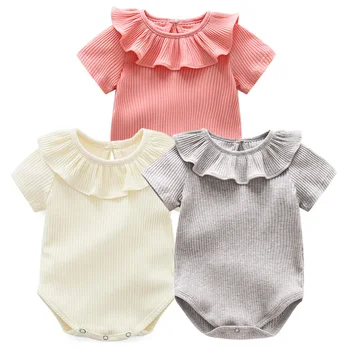 Estate neonato neonate ragazzi abbigliamento neonato neonate ragazze a costine solido pagliaccetto bambino tuta manica corta vestito