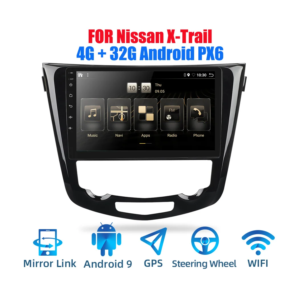 2din Android 9,0 Ouad Core PX6 Автомагнитола стерео для Nissan Qashai/X-Trail gps Navi Аудио Видео плеер Wifi BT HDMI DAB+ 4G+ 32G - Цвет: Nissan X-Trail