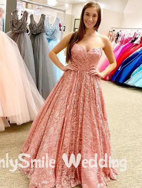 Длинные розовые платья для выпускного вечера Vestidos De Graduacion Largo с рюшами Кружева с Стразы Вечерние платья Vestido Longo De Festa - Цвет: Розовый