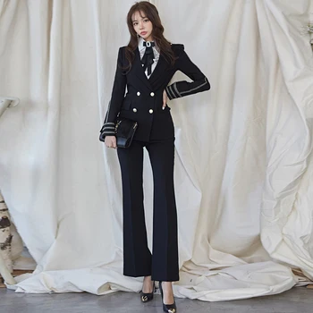 

new arrival comfortable work style fashion pant suits temperamental Double breasted slim blazer and long pants elegant pant suit