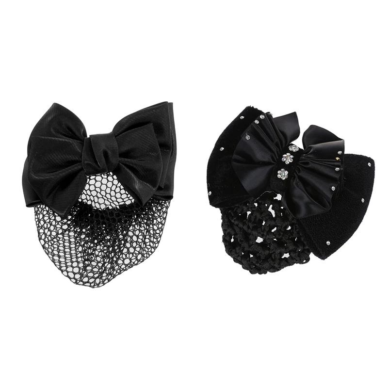 

1Pcs Black Velvet Bowknot Barrette Hair Clip Snood Net & 1Pcs Bowknot Decor Metal Hairclip Net Hair Snood Barrette