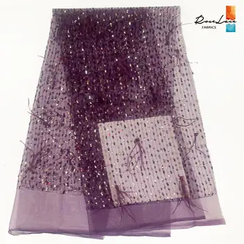 

New Fashion 2019 Tassel Sequins Mesh Lace Fabrics Purple Noble Sequined Embroidered Feather Sewing For Prom Bride Dress Fabrics