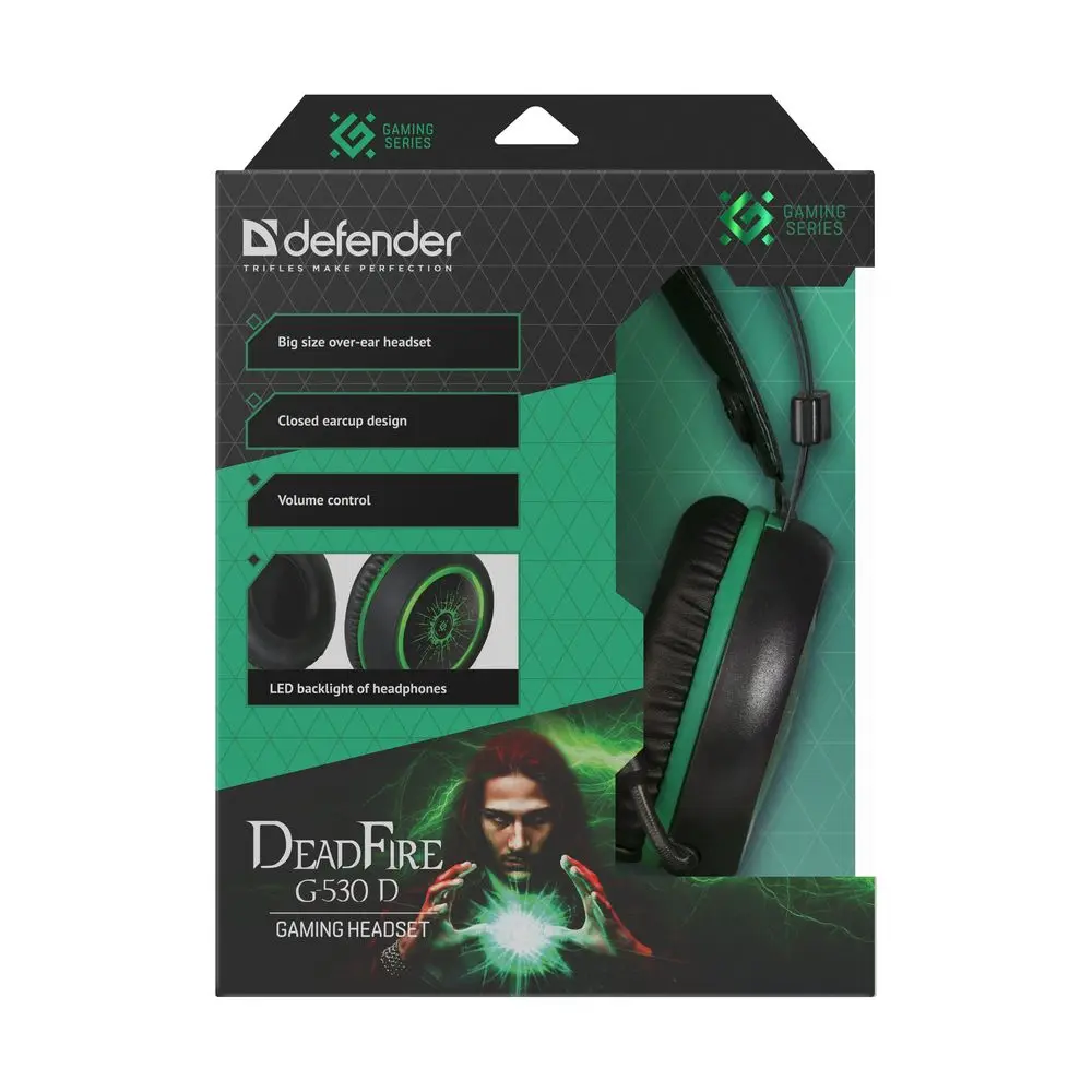 Наушники DeadFire G-530D черный+зеленый, кабель 2,2 м