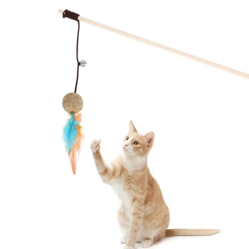 

Funny Pet Cat Teaser Exerciser Wooden Wand Toy Kitten Interactive Fishing Stick With Catnip Small Mouse Shape Toy