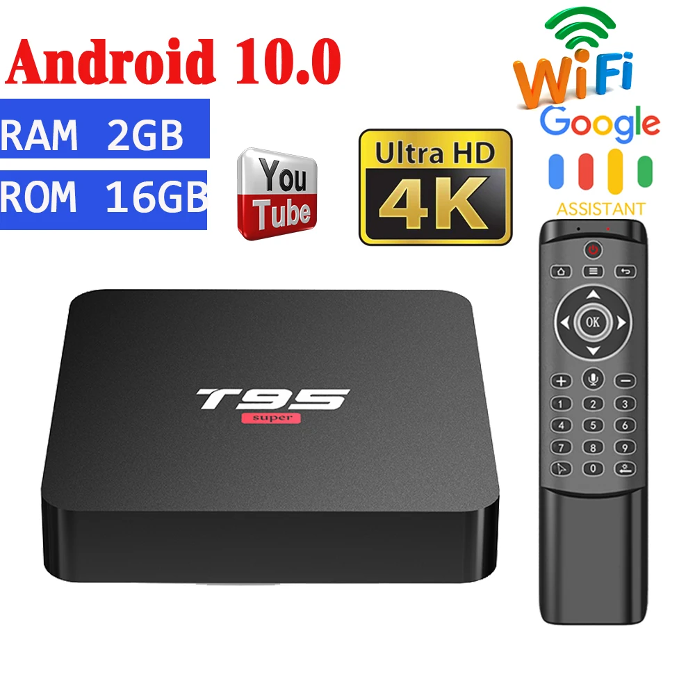 Новейшая ТВ приставка Android 10 0 T95 Super 2GB 16GB Smart tv BOX Allwinner H3 четырехъядерный