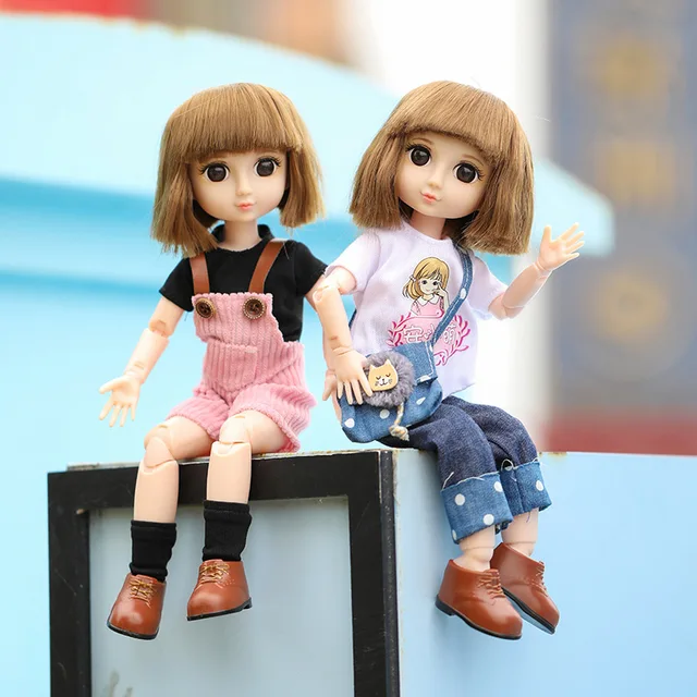 28cm Bob Hair Dolls Set Casual Outfit Cute Body Doll with Clothes Dress Up Doll Bjd Doll 1/6 Children Toys for Girls 1