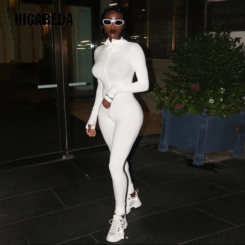 

Women Autumn New Hide Zipper Jumpsuit Casual Fashion Turtleneck Fitness Full Length Skinny Solid Rompers Tracksuit