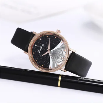 

Luxury Watches For Women Temperament Crystal Sector Dial Analog Alloy Wrist Watch Fashion Leather Band Creative Clock Watch 2020